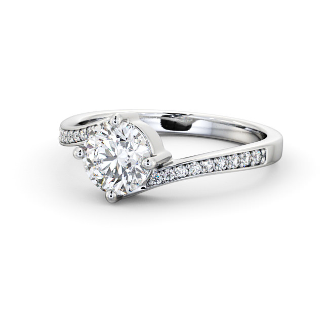 Round Diamond Engagement Ring Palladium Solitaire With Side Stones - Latika ENRD93_WG_FLAT