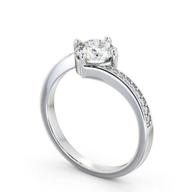 Round Diamond Engagement Ring 9K White Gold Solitaire With Side Stones - Latika ENRD93_WG_SIDE