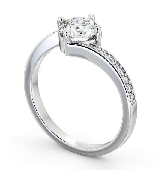 Round Diamond Offset Band Engagement Ring Platinum Solitaire with Channel Set Side Stones ENRD93_WG_THUMB1