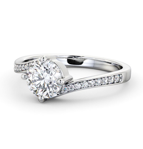  Round Diamond Engagement Ring 18K White Gold Solitaire With Side Stones - Latika ENRD93_WG_THUMB2 