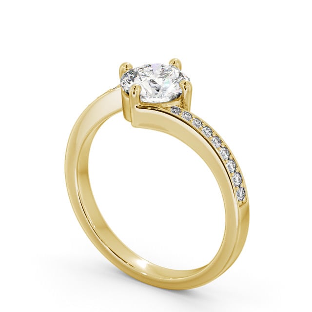 Round Diamond Engagement Ring 18K Yellow Gold Solitaire With Side Stones - Latika
