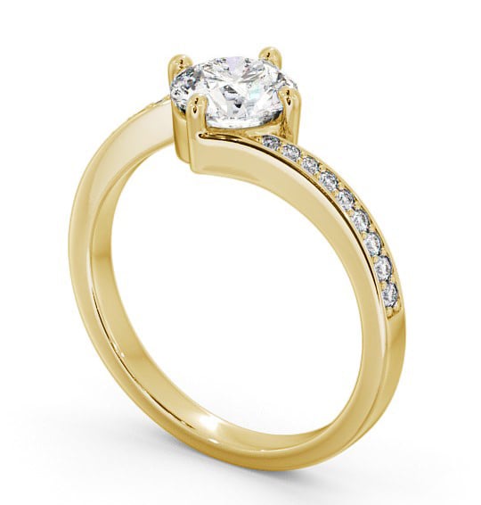 Round Diamond Offset Band Engagement Ring 18K Yellow Gold Solitaire with Channel Set Side Stones ENRD93_YG_THUMB1 