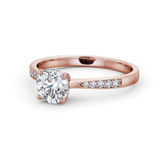 Round Diamond Engagement Ring 18K Rose Gold Solitaire With Side Stones - Serena ENRD94S_RG_FLAT