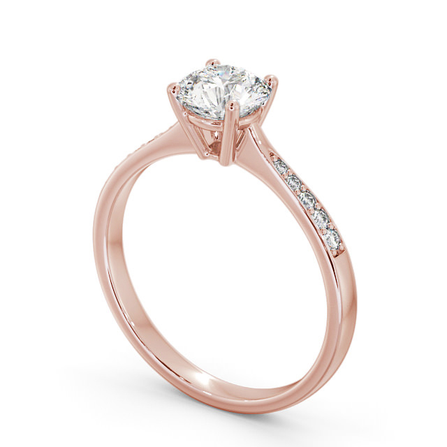 Round Diamond Engagement Ring 18K Rose Gold Solitaire With Side Stones - Serena ENRD94S_RG_SIDE