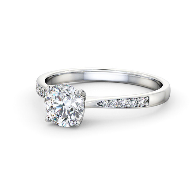 Round Diamond Engagement Ring 18K White Gold Solitaire With Side Stones ...