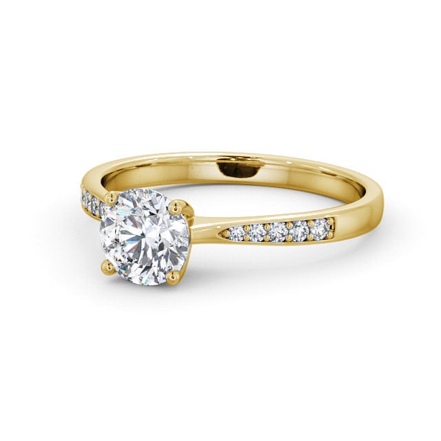 Round Diamond Engagement Ring 9K Yellow Gold Solitaire With Side Stones - Serena ENRD94S_YG_FLAT