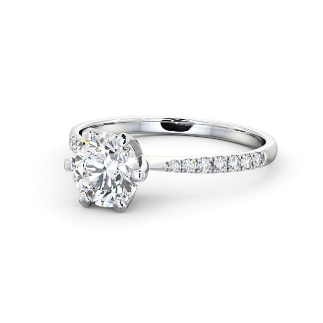 Round Diamond Engagement Ring 18K White Gold Solitaire With Side Stones - Zella ENRD98S_WG_FLAT
