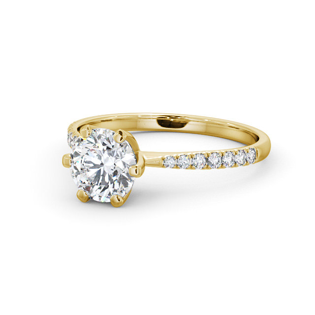 Round Diamond Engagement Ring 18K Yellow Gold Solitaire With Side Stones - Zella ENRD98S_YG_FLAT