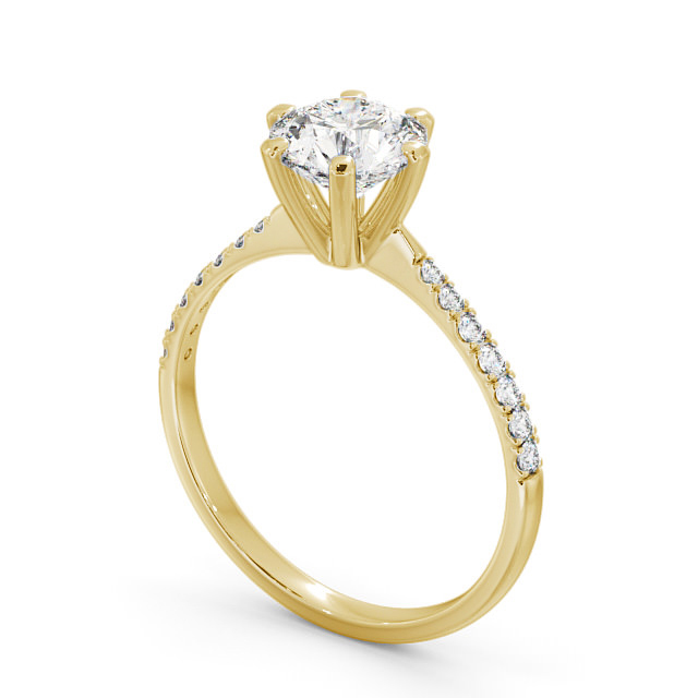 Round Diamond Engagement Ring 18K Yellow Gold Solitaire With Side Stones - Zella ENRD98S_YG_SIDE