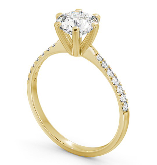 Round Diamond 6 Prong Engagement Ring 18K Yellow Gold Solitaire with Channel Set Side Stones ENRD98S_YG_THUMB1