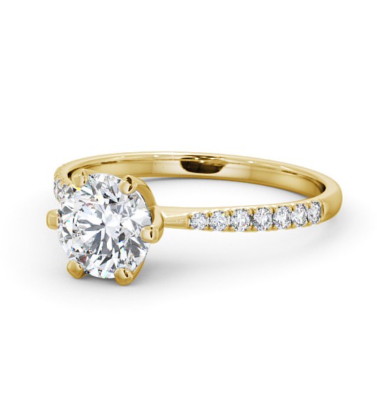Round Diamond 6 Prong Engagement Ring 18K Yellow Gold Solitaire with Channel Set Side Stones ENRD98S_YG_THUMB2 