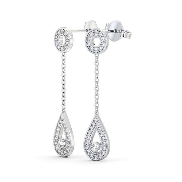 Drop Round Diamond Earrings 18K White Gold - Naunton ERG102_WG_SIDE