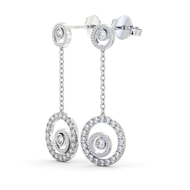 Drop Round Diamond Earrings 18K White Gold - Comrie ERG104_WG_SIDE