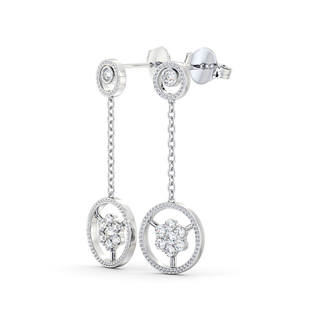 Drop Round Diamond Earrings 18K White Gold - Vivienne