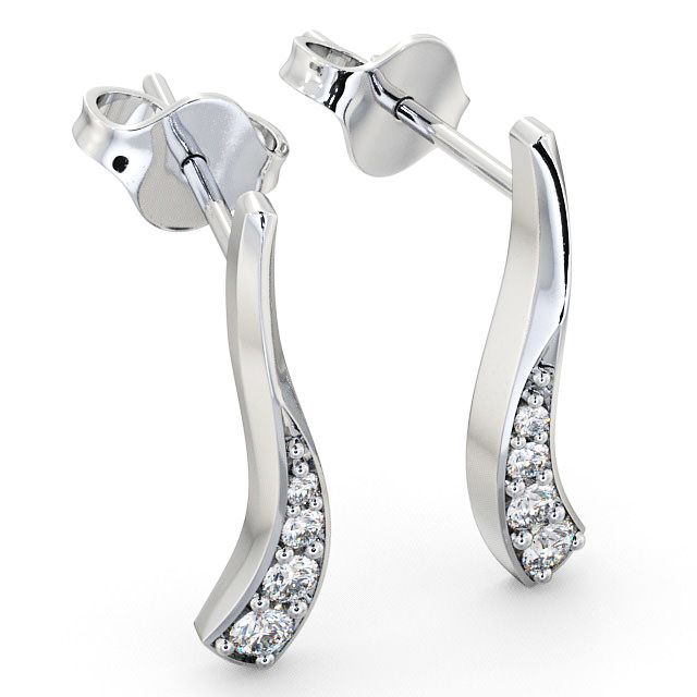 Drop Round Diamond 0.24ct Sweeping Design Earrings 18K White Gold ERG10_WG_FLAT
