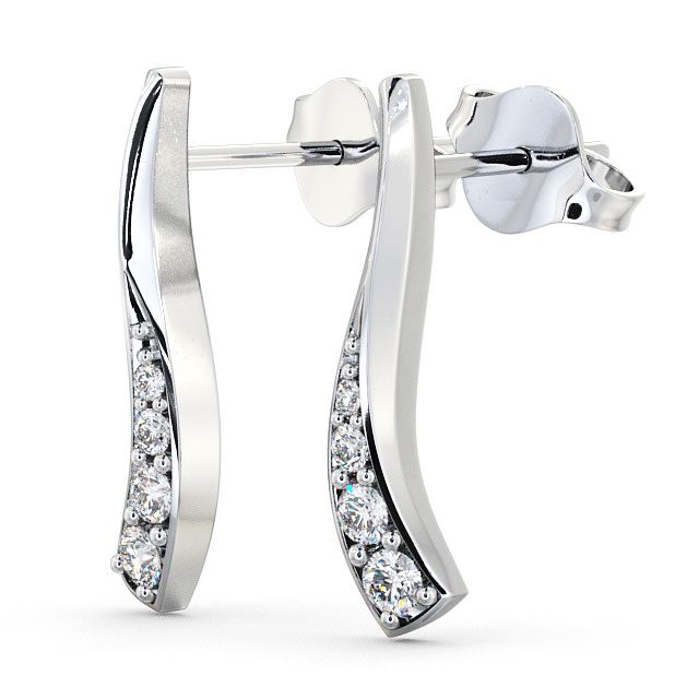 Drop Round Diamond 0.24ct Earrings 9K White Gold - Purleigh ERG10_WG_SIDE