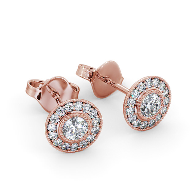 Halo Round Diamond Earrings 9K Rose Gold - Vita ERG115_RG_FLAT