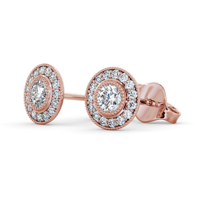 Halo Round Diamond Earrings 9K Rose Gold - Vita ERG115_RG_SIDE
