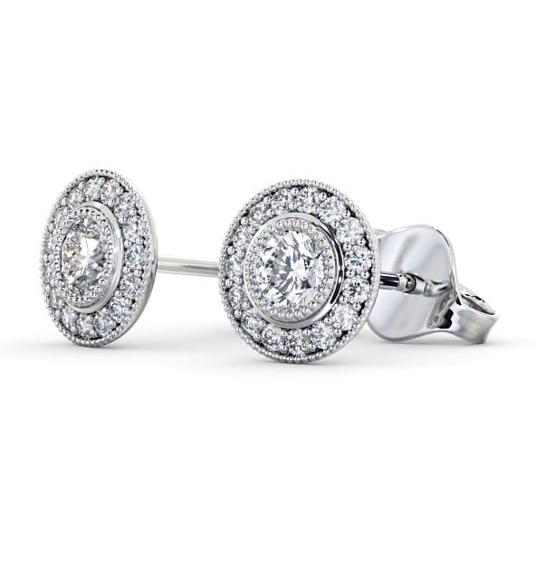 Halo Round Diamond Vintage Style Earrings 18K White Gold ERG115_WG_THUMB1