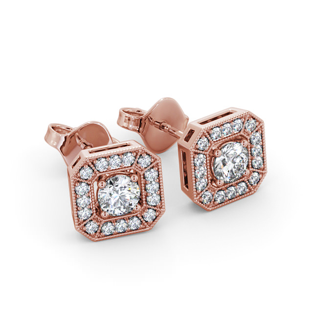 Halo Round Diamond Earrings 9K Rose Gold - Silonia ERG117_RG_FLAT