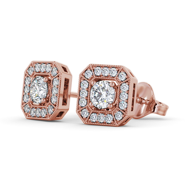 Halo Round Diamond Earrings 9K Rose Gold - Silonia ERG117_RG_SIDE