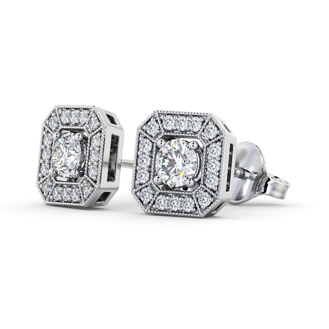 Halo Round Diamond Earrings 18K White Gold - Silonia ERG117_WG_SIDE