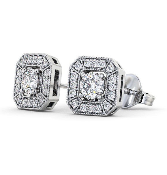 Halo Round Diamond Earrings 18K White Gold - Silonia ERG117_WG_THUMB1