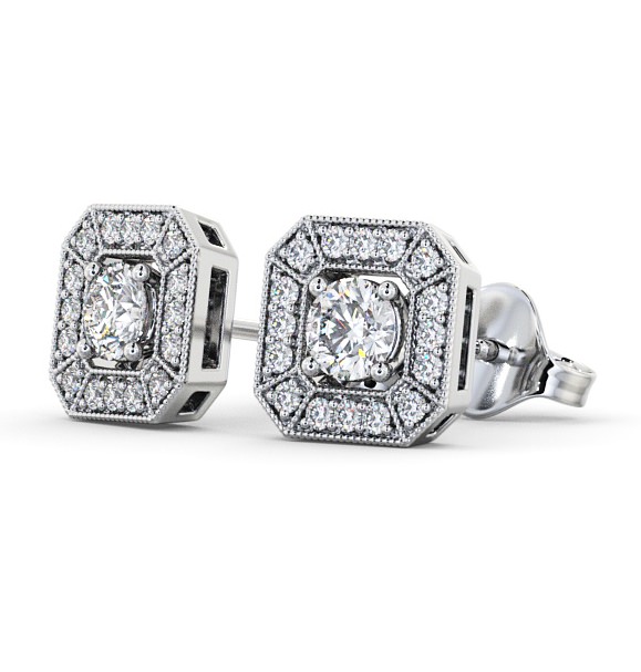 Halo Round Diamond Vintage Style Earrings 18K White Gold ERG117_WG_THUMB1 