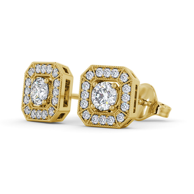 Halo Round Diamond Earrings 18K Yellow Gold - Silonia ERG117_YG_SIDE