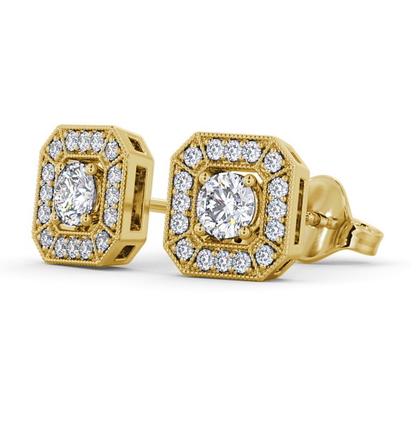 Halo Round Diamond Vintage Style Earrings 18K Yellow Gold ERG117_YG_THUMB1