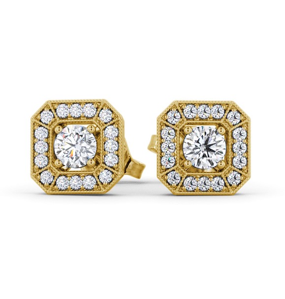  Halo Round Diamond Earrings 18K Yellow Gold - Silonia ERG117_YG_THUMB2 
