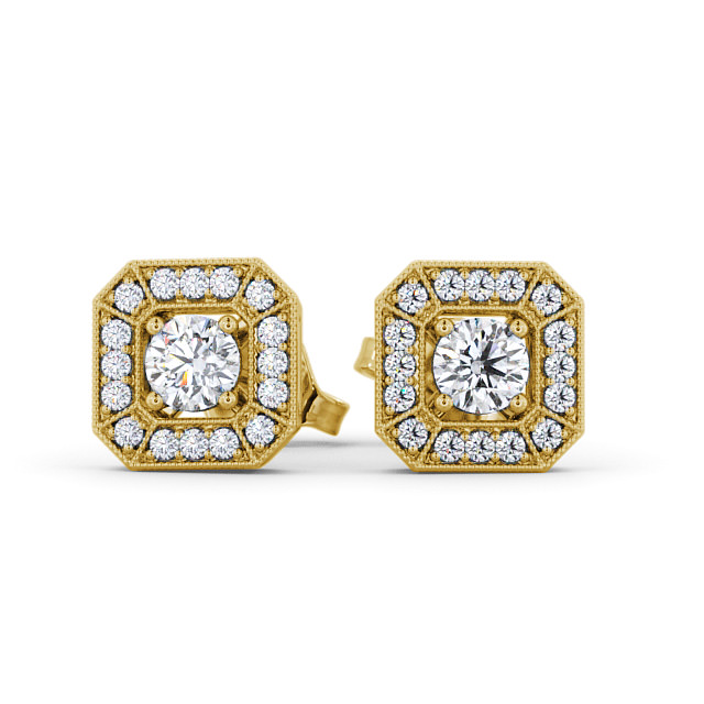 Halo Round Diamond Earrings 18K Yellow Gold - Silonia ERG117_YG_UP