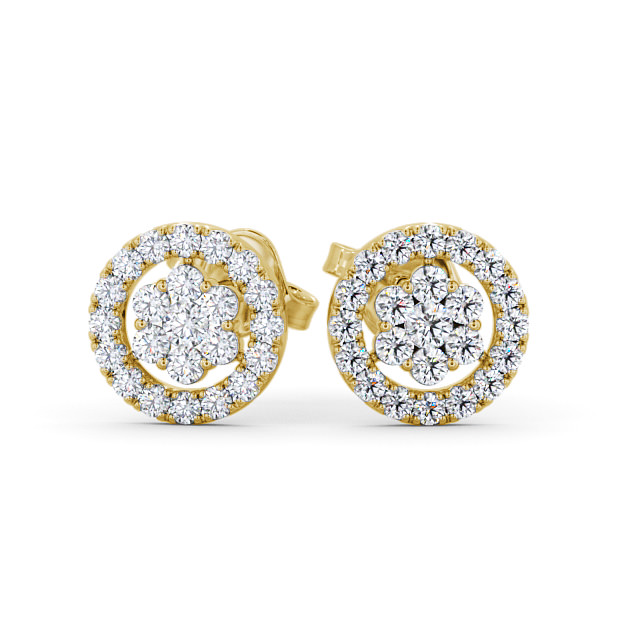 Cluster Round Diamond Earrings 18K Yellow Gold - Comos ERG118_YG_UP