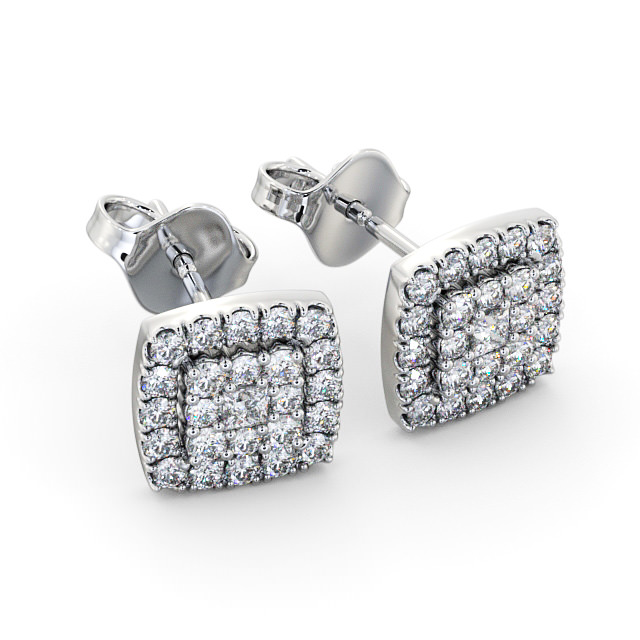 Cluster Round Diamond Earrings 18K White Gold - Allenton ERG11_WG_FLAT