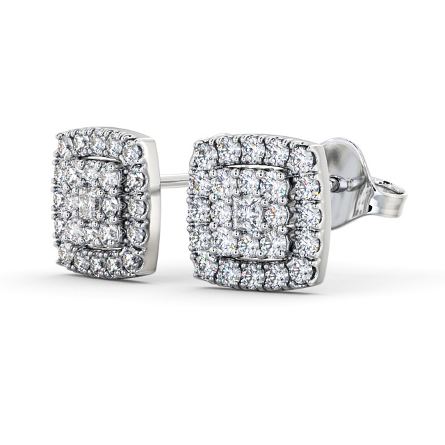 Cluster Round Diamond Earrings 18K White Gold - Allenton ERG11_WG_SIDE