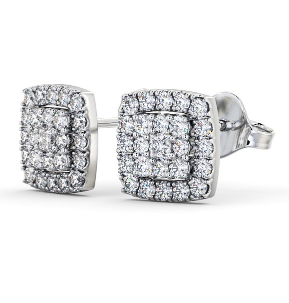 Cluster Round Diamond Square Shaped Earrings Silver ERG11_WG_THUMB1 