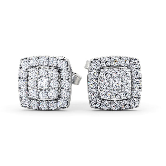 Cluster Round Diamond Earrings 18K White Gold - Allenton ERG11_WG_UP