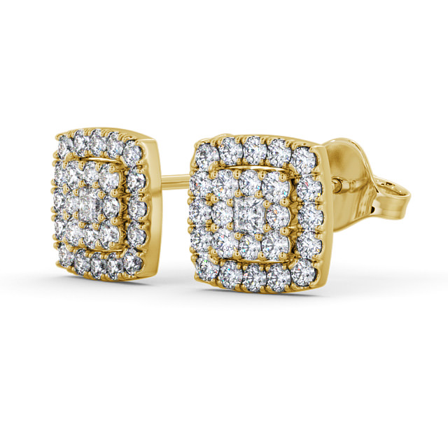Cluster Round Diamond Earrings 18K Yellow Gold - Allenton ERG11_YG_SIDE