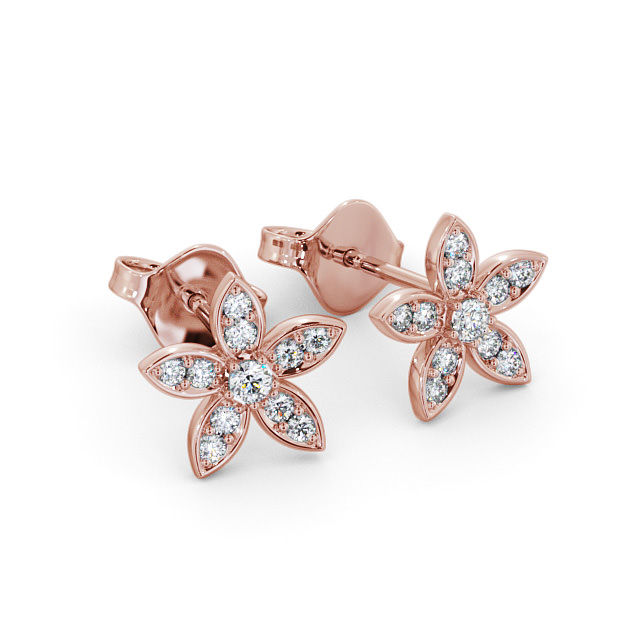 Floral Design Round Diamond Earrings 18K Rose Gold - Zalipa ERG121_RG_FLAT
