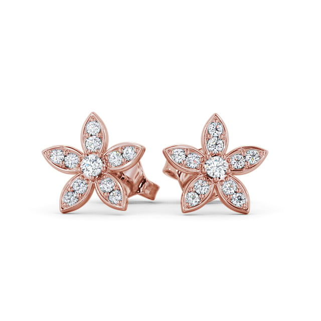 Floral Design Round Diamond Earrings 18K Rose Gold - Zalipa ERG121_RG_UP