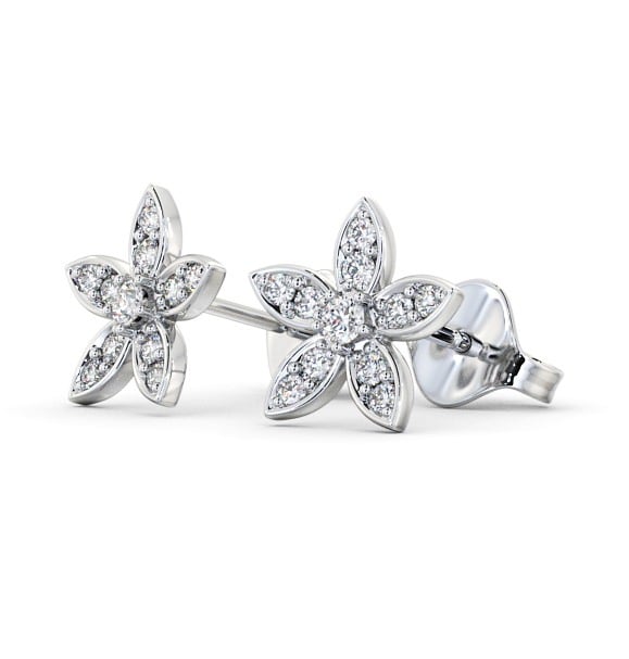 Floral Design Round Diamond Earrings 9K White Gold - Zalipa ERG121_WG_THUMB1