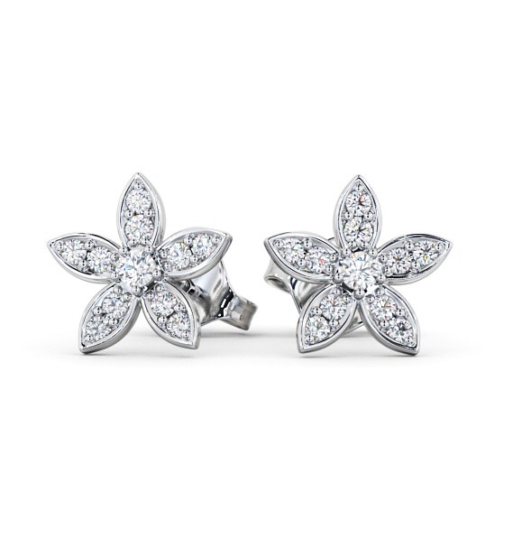 Floral Design Round Diamond Cluster Earrings 9K White Gold ERG121_WG_THUMB2 