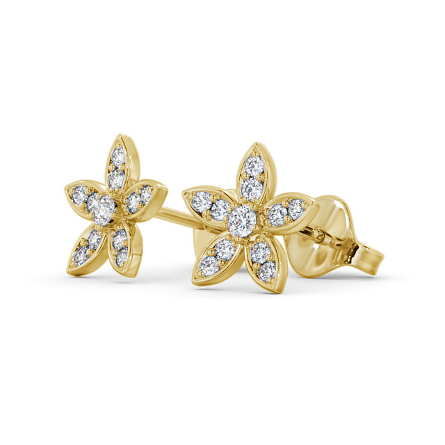 Floral Design Round Diamond Earrings 18K Yellow Gold - Zalipa ERG121_YG_SIDE
