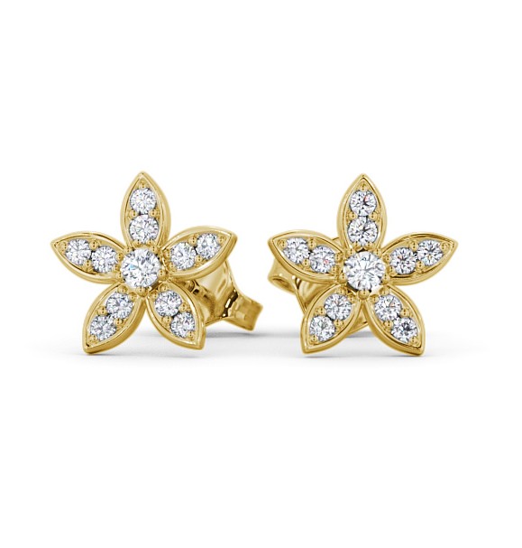  Floral Design Round Diamond Earrings 9K Yellow Gold - Zalipa ERG121_YG_THUMB2 