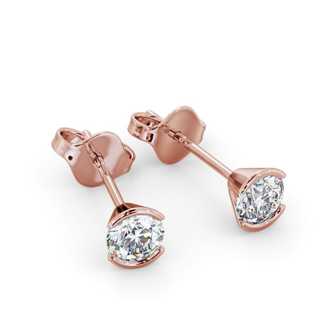 Round Diamond Open Bezel Stud Earrings 18K Rose Gold - June ERG125_RG_FLAT