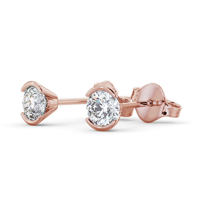 Round Diamond Open Bezel Stud Earrings 18K Rose Gold - June ERG125_RG_SIDE