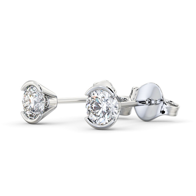 Round Diamond Open Bezel Stud Earrings 9K White Gold - June