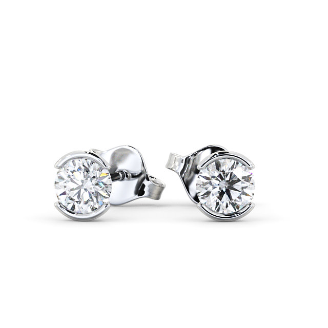 Round Diamond Open Bezel Stud Earrings 9K White Gold - June ERG125_WG_UP