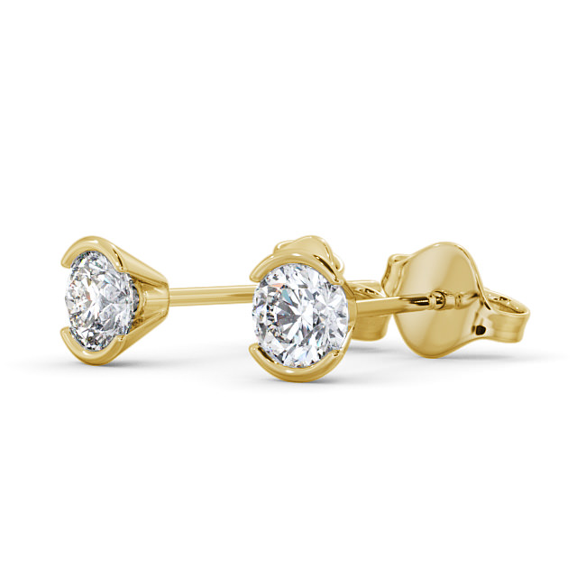 Round Diamond Open Bezel Stud Earrings 9K Yellow Gold - June ERG125_YG_SIDE