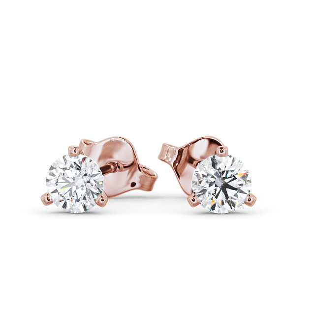 Round Diamond Three Claw Stud Earrings 18K Rose Gold - Carel | Angelic ...